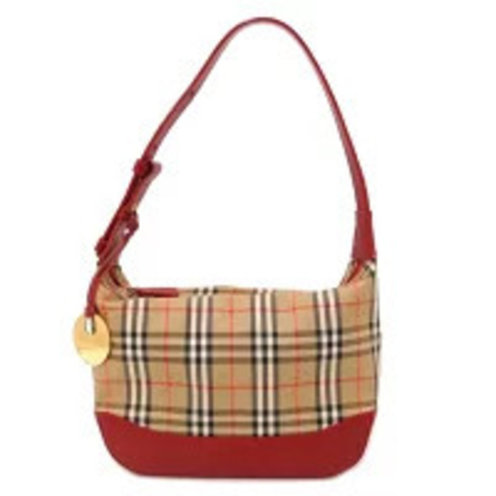 BURBERRY Haymarket Check Hobo Bag Red